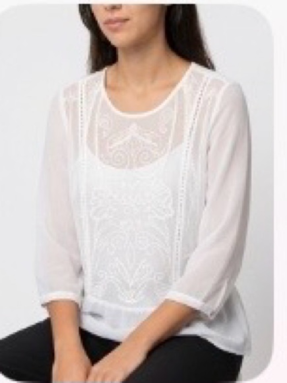 FOREVER 21 Peplum Top Beaded Embroidered Sheer White Women Size XS